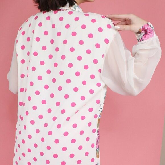 Vintage 80's Erica Simmone Sheer Sleeves Pink and White Button Down - Picture 6 of 7